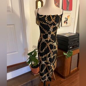 Guess Midi Dress with Gold Chain Print